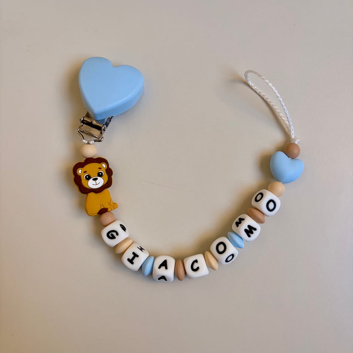 Catenella portaciuccio personalizzata — esempio reale (Giacomo)