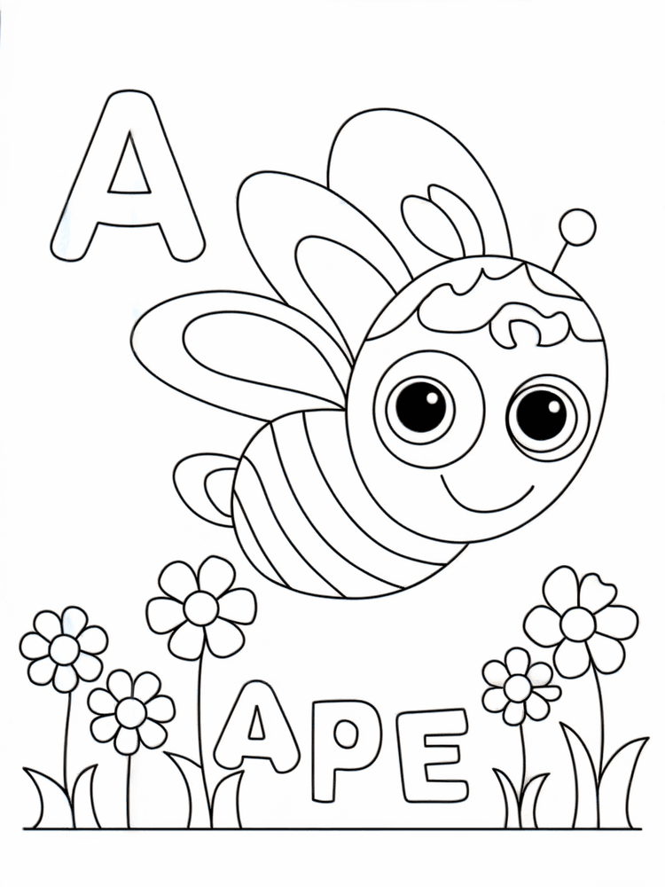A come Ape, scheda alfabeto da colorare A4