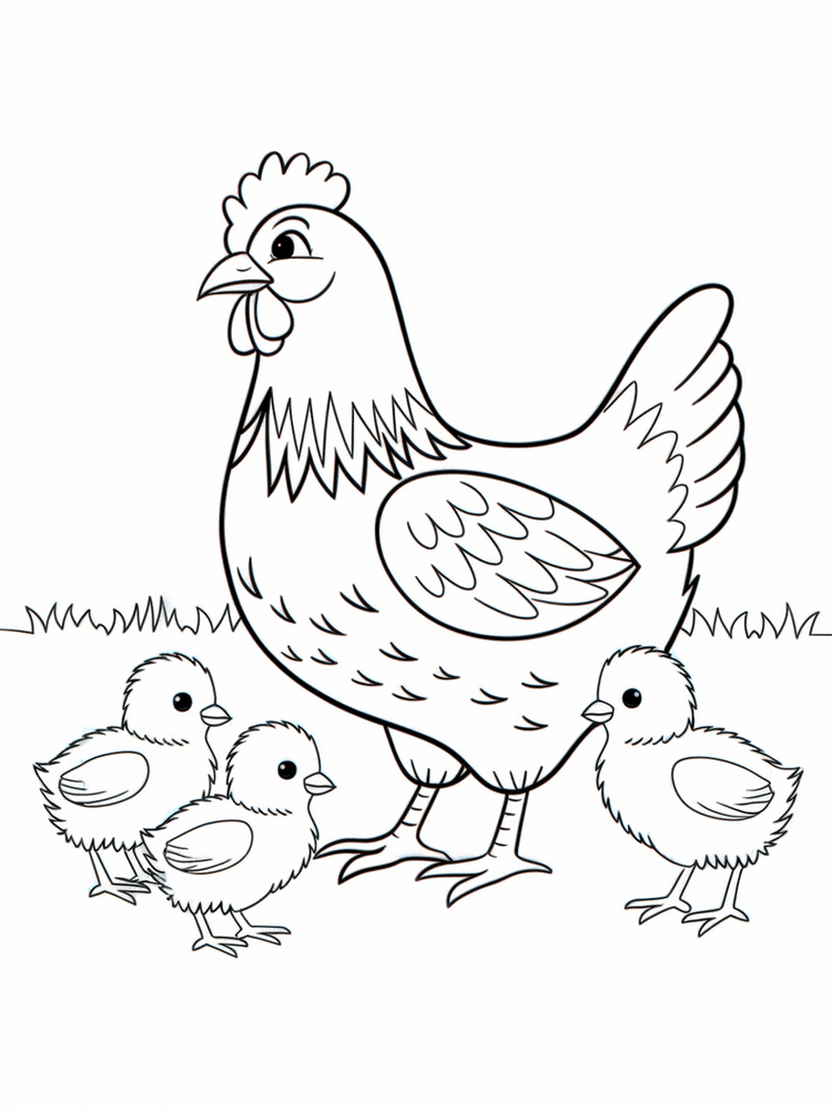 Gallina e pulcini da colorare, stampabile A4