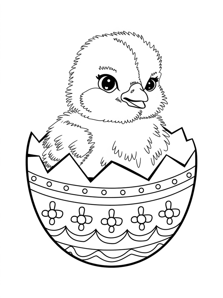 Pulcino di Pasqua stile folk - disegno da colorare A4