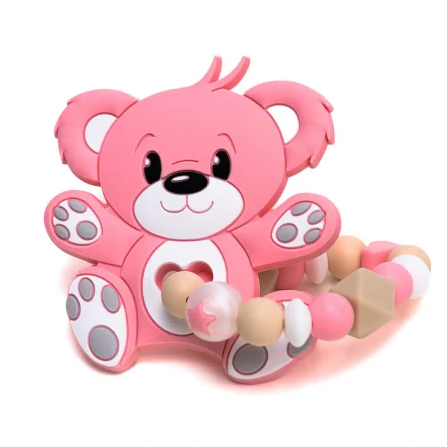 Gioco dentizione in silicone — Orso, rosa e beige